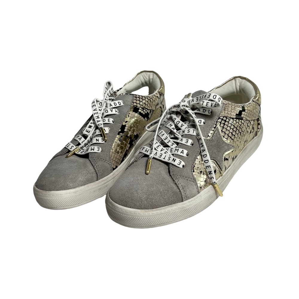 Steve Madden Gray and Gold Snake-Print Low Top Sneakers - Picture 4 of 10